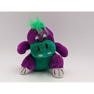 Nanco Plush Dinosaur Purple Green Hair Spikes Vintage Small Stuffed Toy